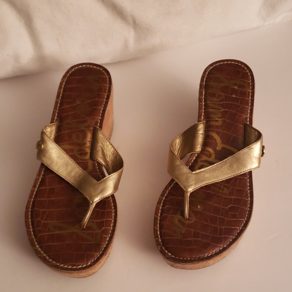 Sam Edelman Gold Strap Cork Sandals Size 6.5 - Picture 2 of 7